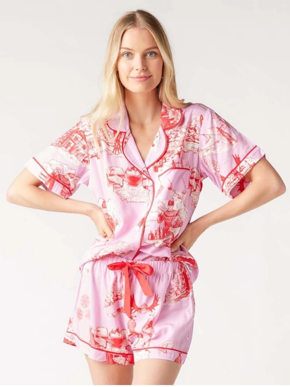Katie Kime Apres Ski Toile Pajama Shorts Set Medium